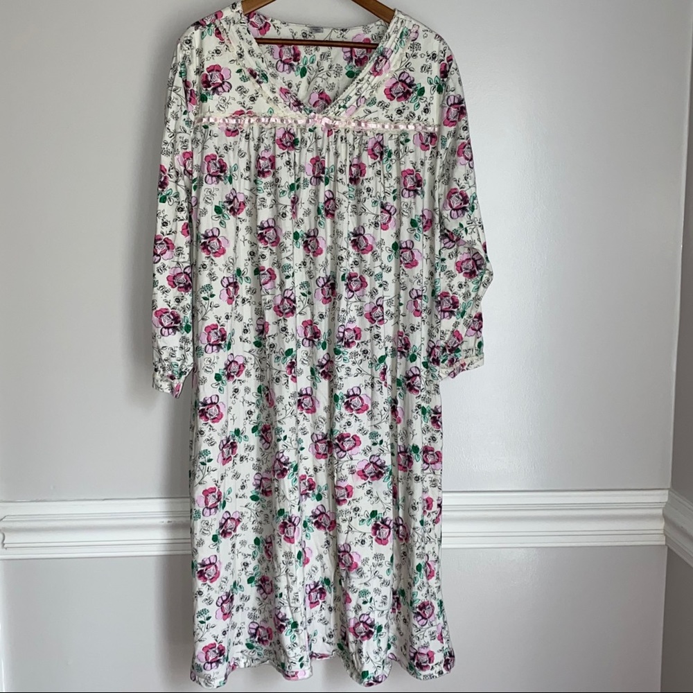 Pink K Long Floral Long Sleeve Nightgown 3X
